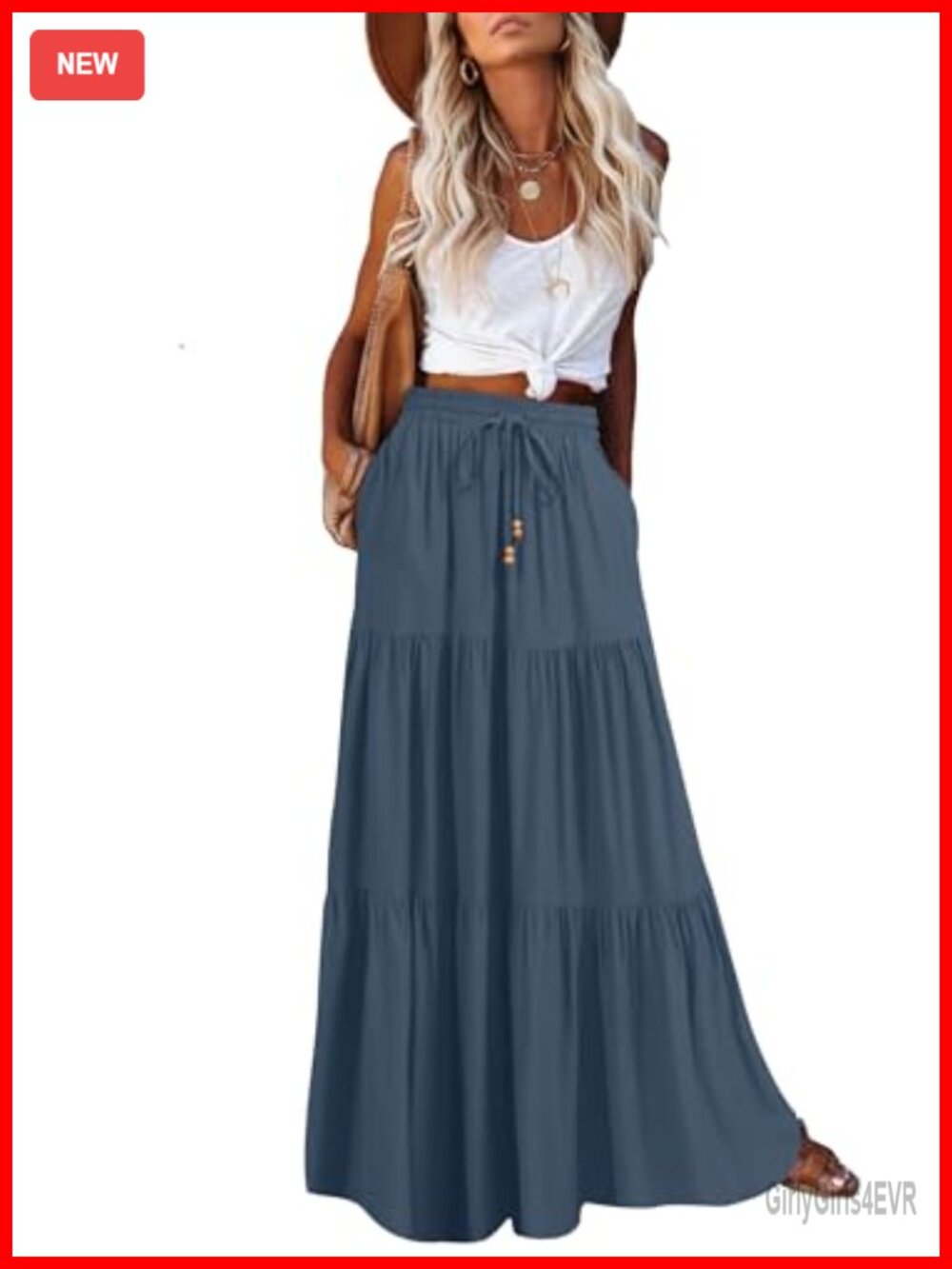 HAEOF Women's Summer Rayon A-Line Maxi Skirt Tiered Flowy Beach